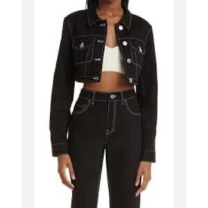 STAUD Truckee Black Cropped Denim Trucker Jacket Women’s Size Small NWT